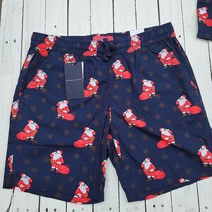 Denim & Flower Shorts Mens Small 34 Lg Santa Claus Christmas Navy Blue Brand NWT